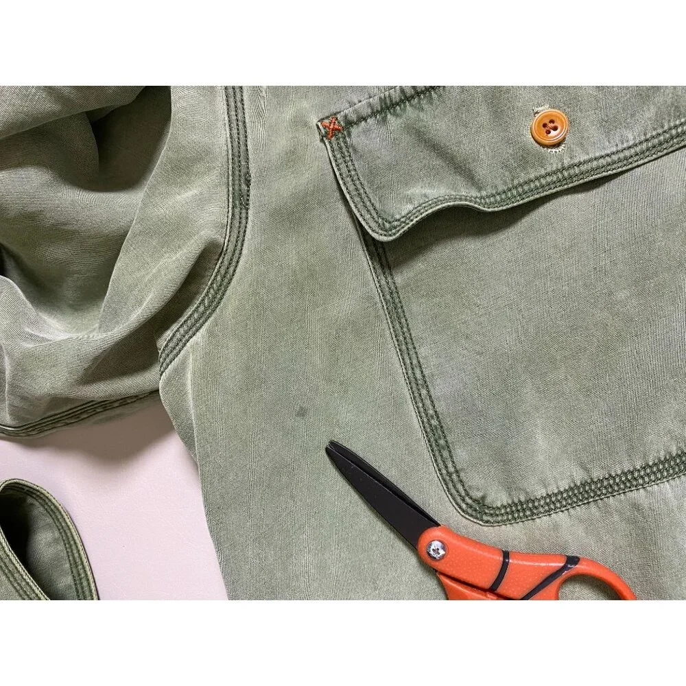 Ryan Michael Men Silk Blend Green Button Up Shirt Size Large Long Sleeve Western - Picture 7 of 16